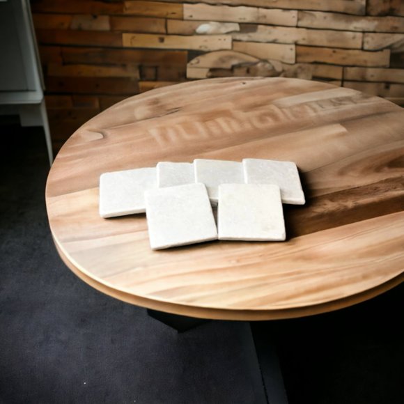 6 Natural White Stone COASTERS w/ Grey Marbling Full Set Boho Cottagecore - Picture 3 of 7